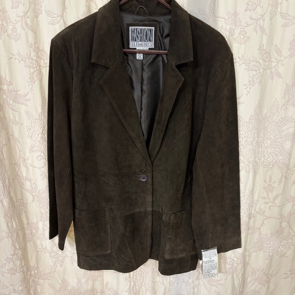 Fashion Elements Vintage Woman’s NWT Suede Blazer Jacket Chocolate Brown XL